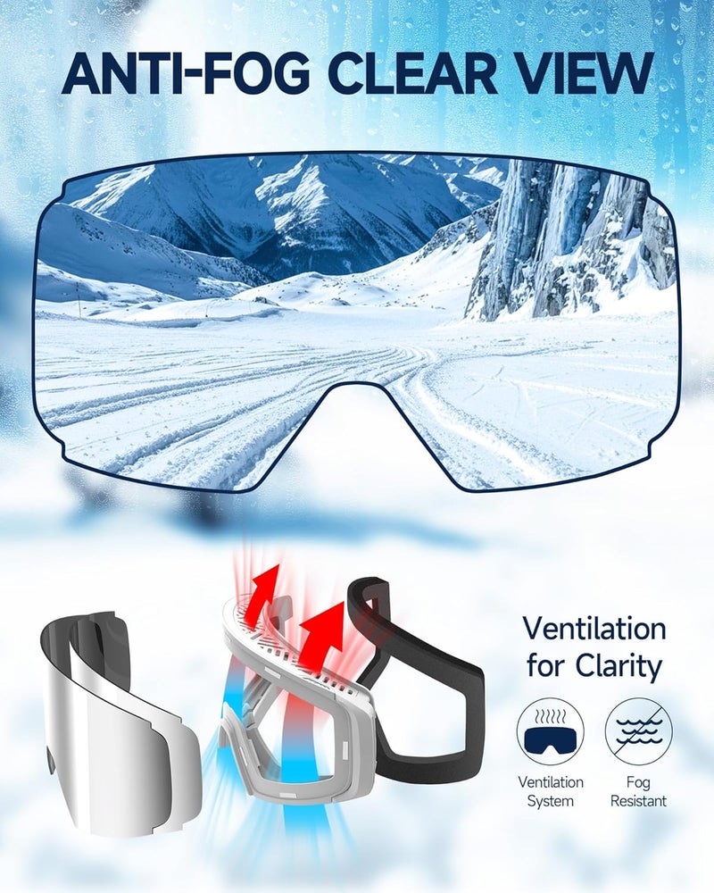 Freela Ski Goggles- Frameless, Magnetic OTG Snow Goggles Interchangeable Lens UV400 Protection Anti-Fog for Adult Men Women - Image 4